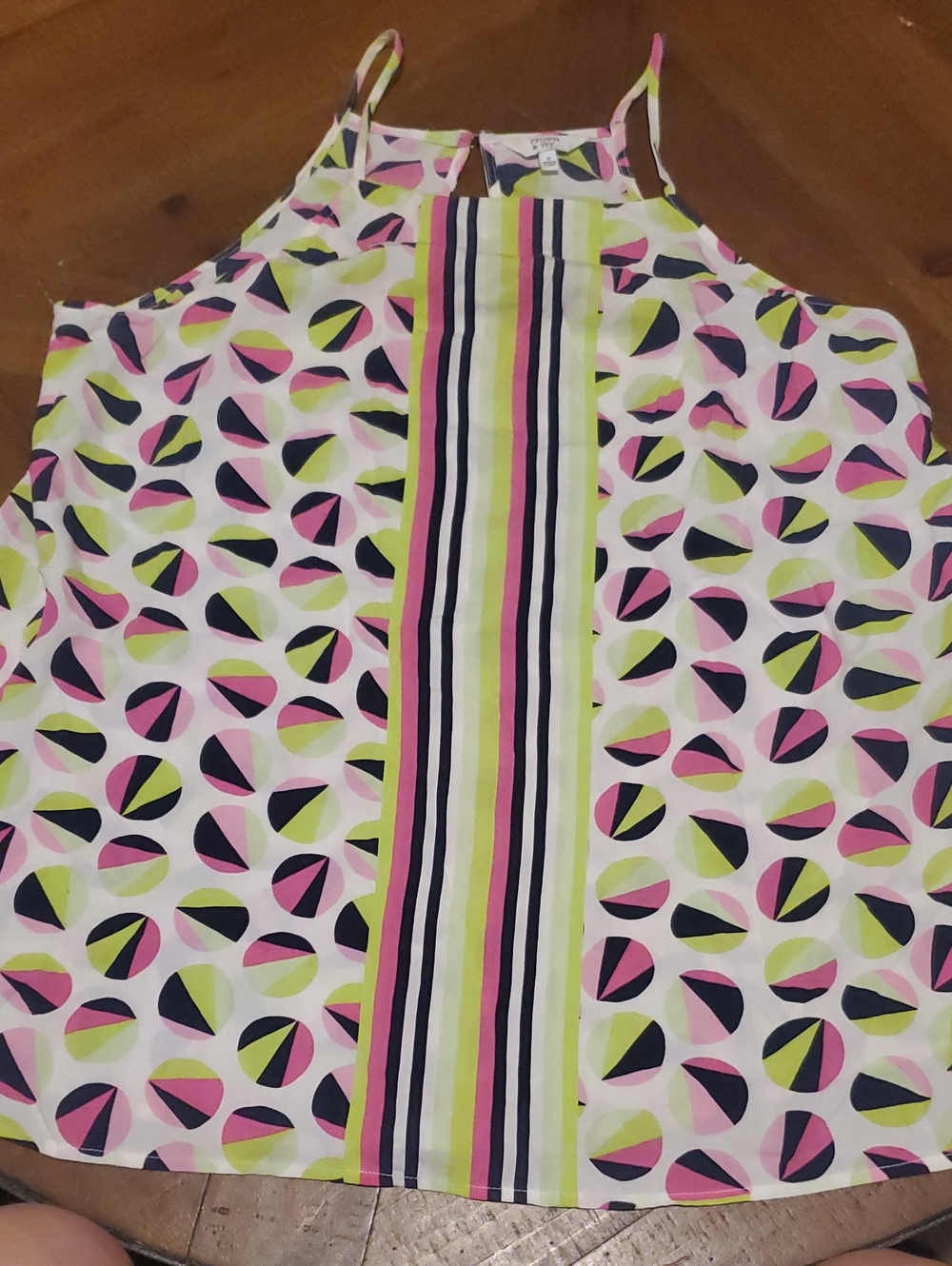 crown & ivy Lime Pink Navy Geometric Stripe Tank